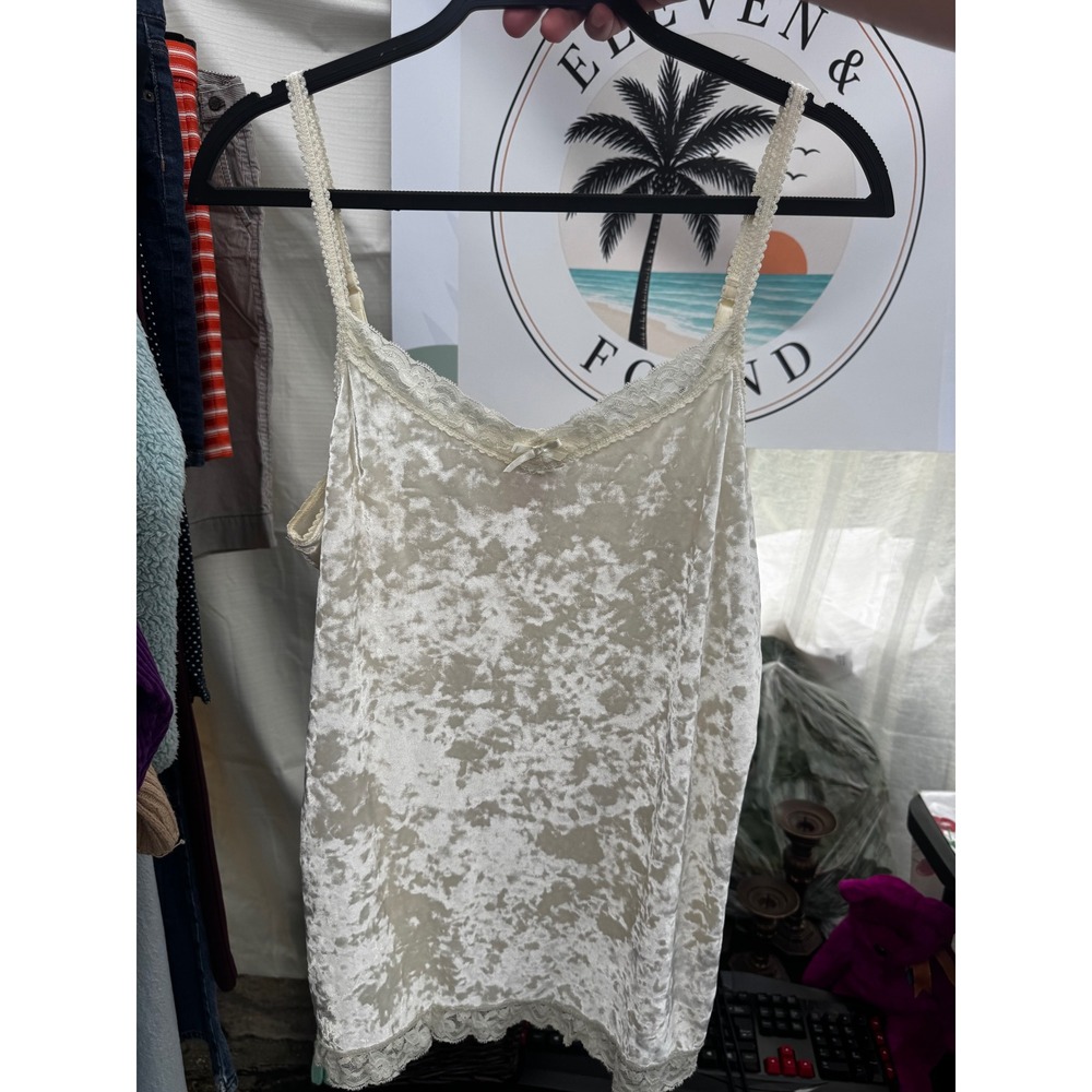 Faded Glory Originals Cream Crushed Velvet Lace Trim Cami Top XL 16/18